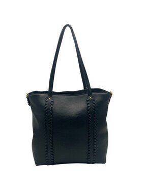 Style & Co Black Black Faux Leather Whip-Stitch Medium Tote Bag